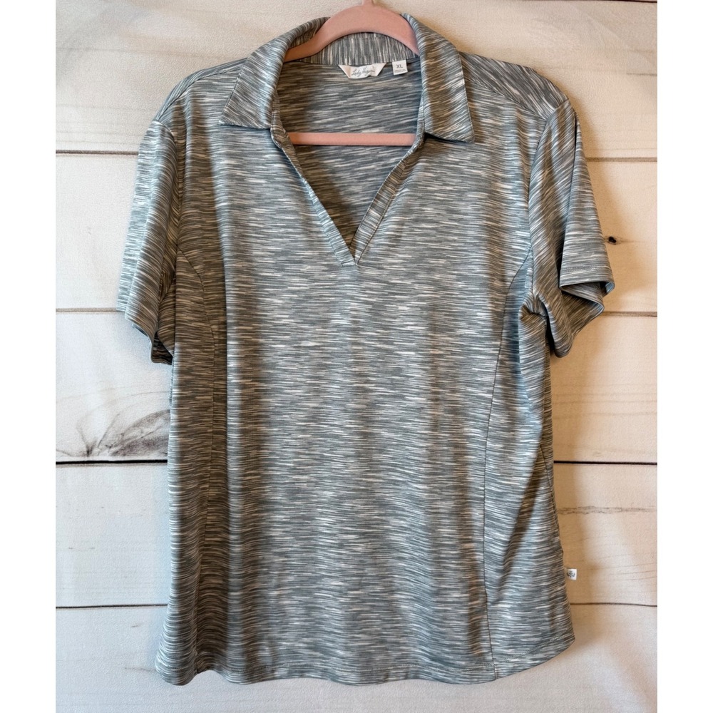 Lady Hagen Womens XL Grey Space Dye Short Sleeve V-Neck Golf Polo Shirt RN104141
